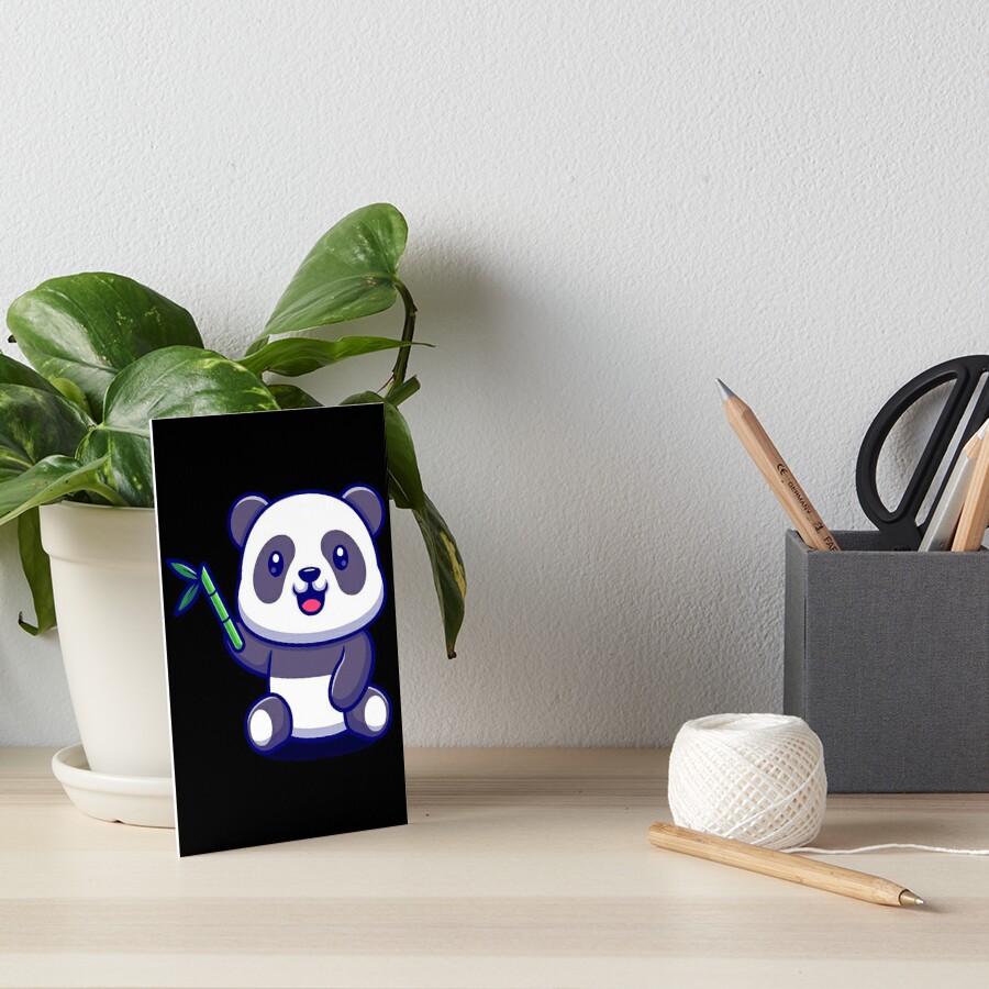 "Cute Panda With Bamboo Cartoon Vector Icon Illustration " Art Board