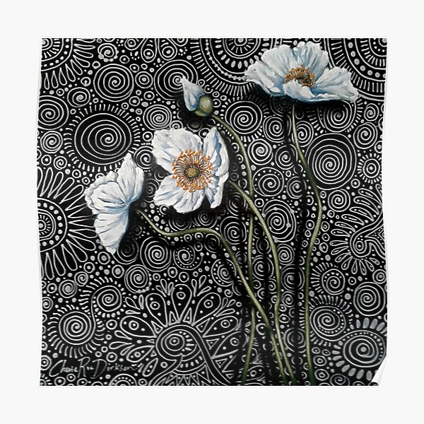 White Poppies I Poster