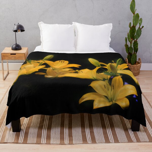Item preview, Yellow lilies on black background designed and sold by olena2552.
