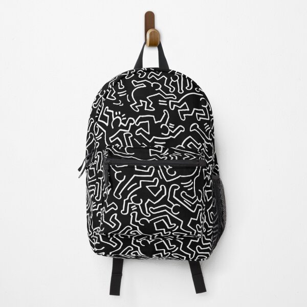 Keith Haring figures monochrome black and white reversed pattern Backpack