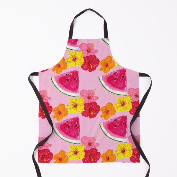 Item preview, Watermelon slices with hibiscus flowers. Summer tropical pattern on a pink background designed and sold by Colibri77.