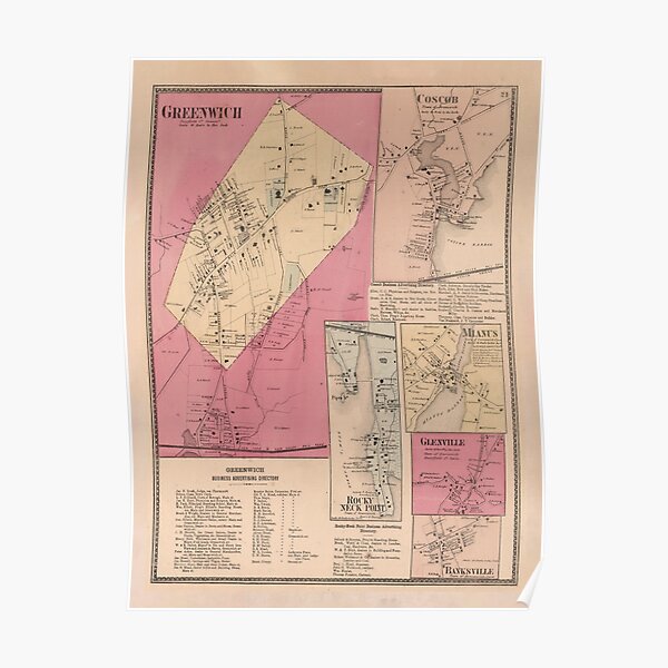 Old Greenwich CT Map (1867) Vintage Connecticut Town Atlas Poster