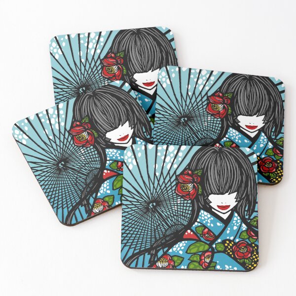 Item preview, Bangasa and Camellia - asian beauty, traditional Japanese umbrellas, flower kimono girl, winter designed and sold by SajuArtZen.