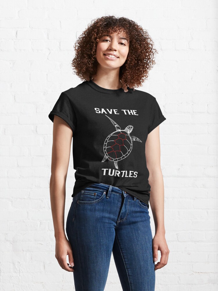 Disover White Line Art Save The Turtles Classic T-Shirt