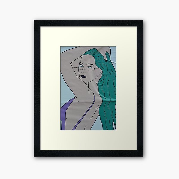 the strong beauty with the green hair Framed Art Print