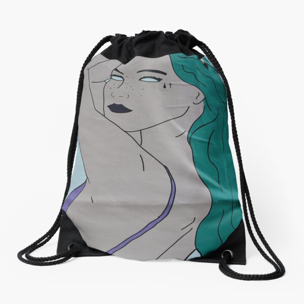 the strong beauty with the green hair Drawstring Bag