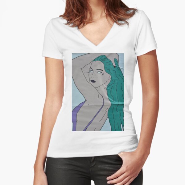 the strong beauty with the green hair Fitted V-Neck T-Shirt