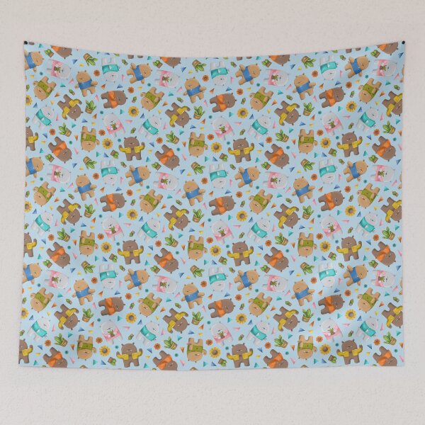 Item preview, Bears Cactuses Sunflowers - Pastel Blue designed and sold by by-lauren.