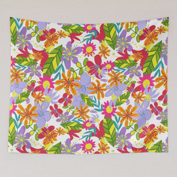 Item preview, maximalist colorful floral pattern design (white) designed and sold by EarthyPlanty.