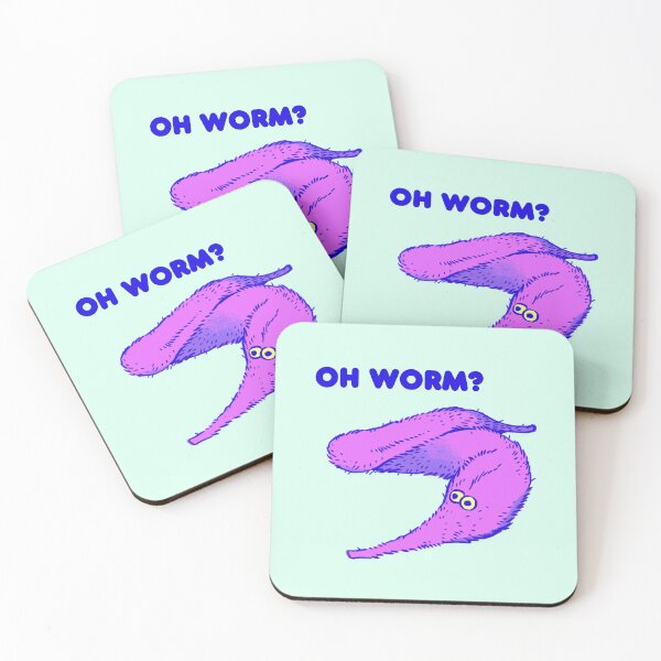 Item preview, I draw cute neon pink fuzzy worms on a string / oh worm meme text designed and sold by RansRoom.