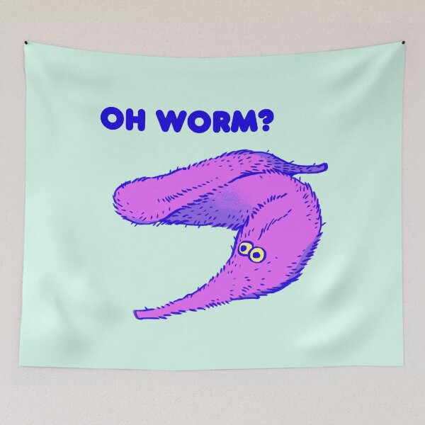 Item preview, I draw cute neon pink fuzzy worms on a string / oh worm meme text designed and sold by RansRoom.