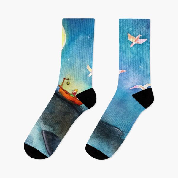 Item preview, Riding with Whale and Wave under the moonlight | Watercolor design designed and sold by subtleday.