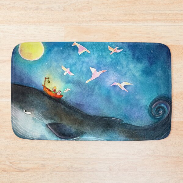 Item preview, Riding with Whale and Wave under the moonlight | Watercolor design designed and sold by subtleday.