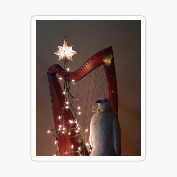 Harp &amp;amp; Bird in Holiday Lights Sticker