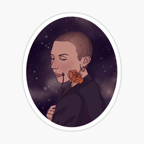 Dominique mit orangener Blume Sticker