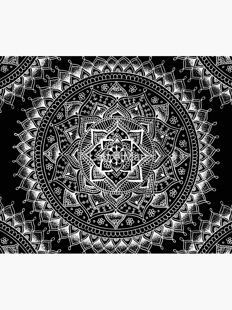 White Flower Mandala on Black by LaurelMae