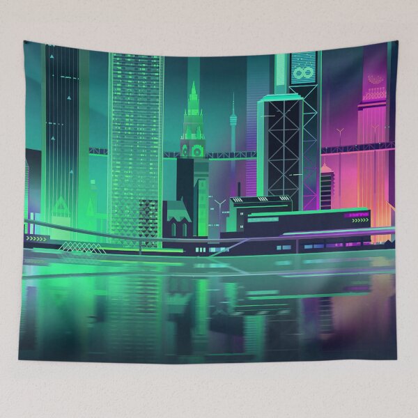 Item preview, Purple & Turquoise neon skyscrapers  designed and sold by NexusArts.