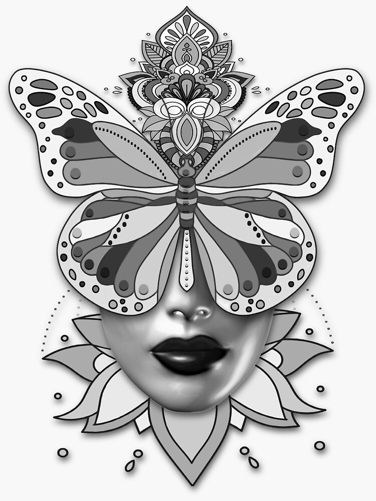 Thumbnail 3 of 3, Sticker, Creative Mandala Butterfly Woman Face 1 designed and sold by Vk91art.