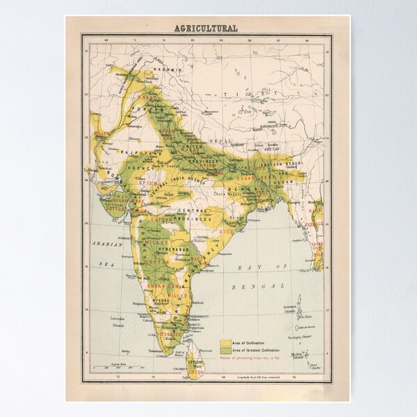 Item preview, Old India Agricultural Map (1907) Vintage South Asia Farming Atlas designed and sold by BravuraMedia.