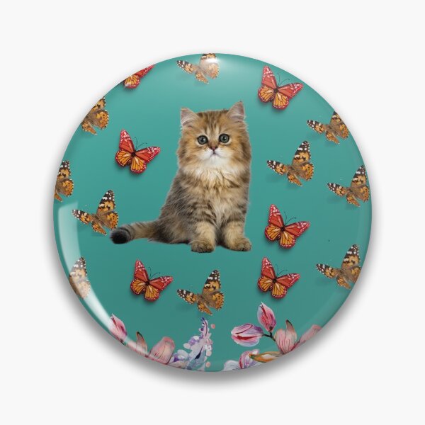 Item preview, Cat, Flowers, and Butterflies pattern, on Aqua background designed and sold by TheCatmeow2000.