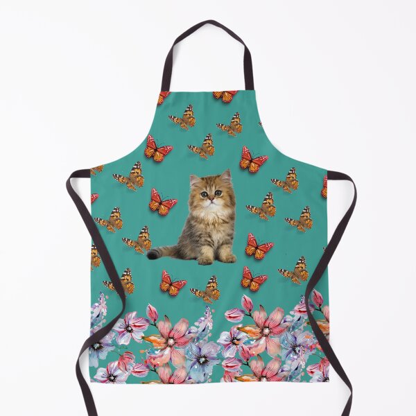 Item preview, Cat, Flowers, and Butterflies pattern, on Aqua background designed and sold by TheCatmeow2000.