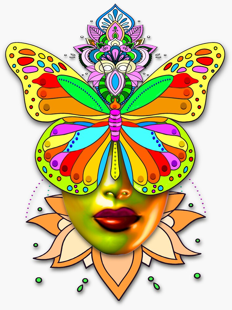 Thumbnail 3 of 3, Sticker, Creative Mandala Butterfly Woman Face 3 designed and sold by Vk91art.