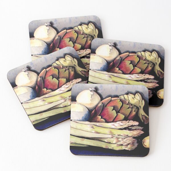 Item preview, Watercolor Kitchen Still Life of Onions Artichokes Asparagus and Pears designed and sold by KarisCanvasShop.
