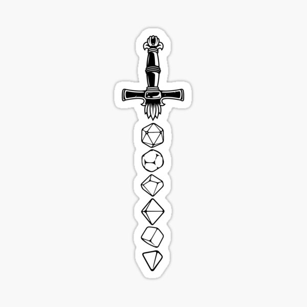 "DnD Dice Sword Classic Line Image On Your Favorite Items" Sticker for