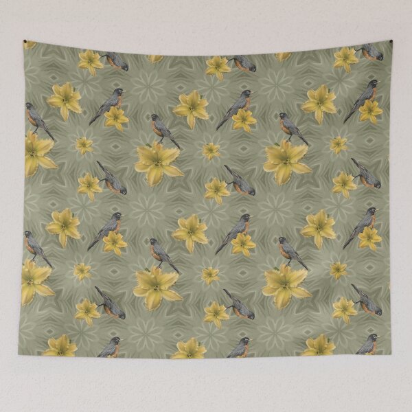 Item preview, Robin and Daylily on Green Pattern  designed and sold by cozycaroline.