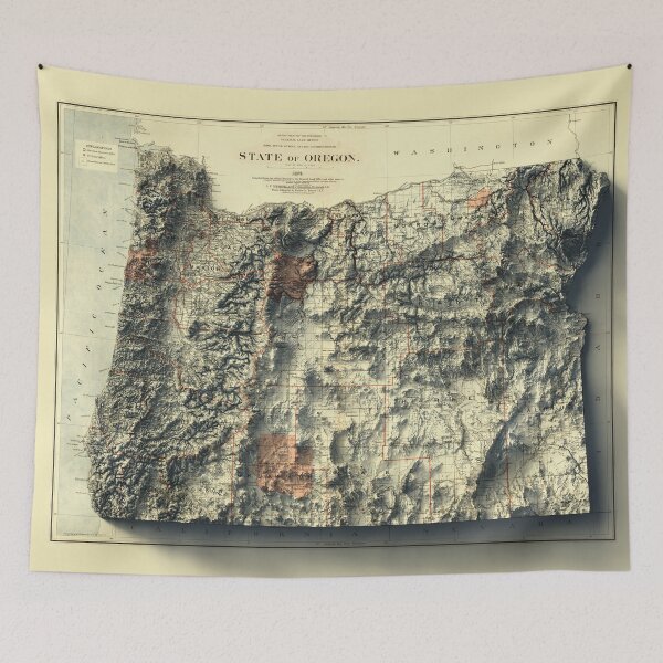 Item preview, 1889 Oregon Relief Map 3D digitally-rendered designed and sold by ThinkAboutMaps.