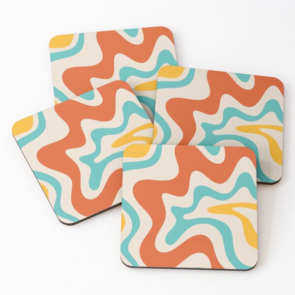 Item preview, Retro Liquid Swirl Abstract Pattern Square in Mid Century Modern Burnt Orange, Teal Blue, Mustard Yellow, and Beige designed and sold by kierkegaard.