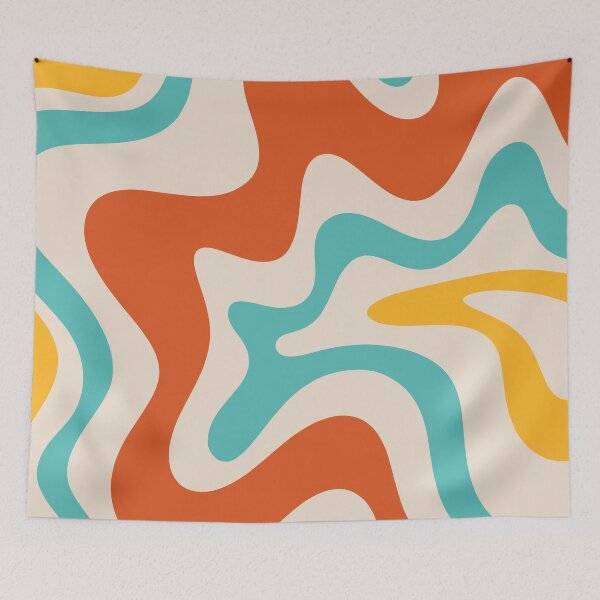 Item preview, Retro Liquid Swirl Abstract Pattern Square in Mid Century Modern Burnt Orange, Teal Blue, Mustard Yellow, and Beige designed and sold by kierkegaard.