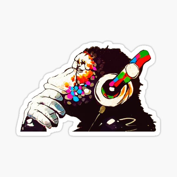 BANKSY DJ Monkey Thinker with Headphones Chimp Sticker