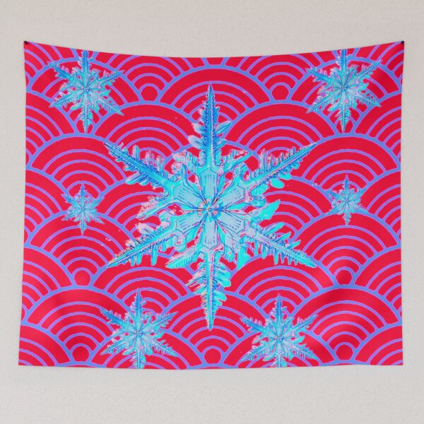 Item preview, DECORATIVE BLUE-WHITE WINTER  SNOWFLAKES ON  RED PATTERNS designed and sold by sharlesart.