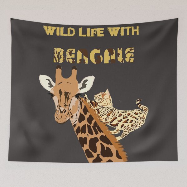 Item preview, bengal cat jumping on giraffe skiair illustration designed and sold by skiair.