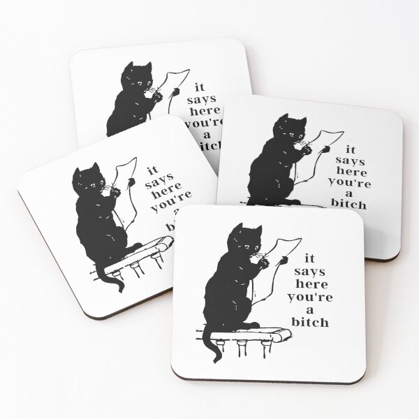 Item preview, black cat "it says here you're a bitch"  designed and sold by CraftyChickpea.