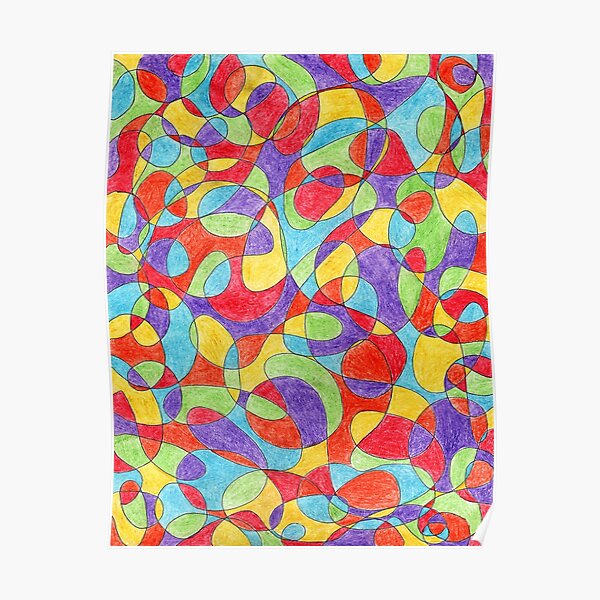 Hand Drawn Rainbow Color Doodle Pattern Poster
