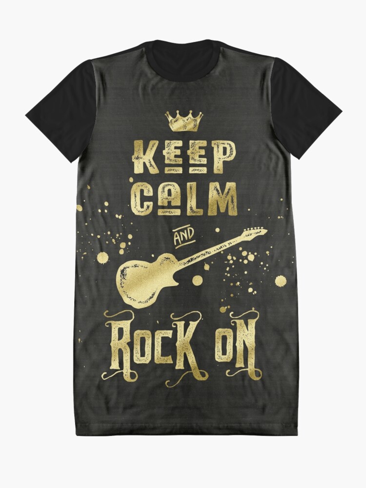 Alternate view of Keep Calm and Rock On Gold Electric Guitar Typography Graphic T-Shirt Dress