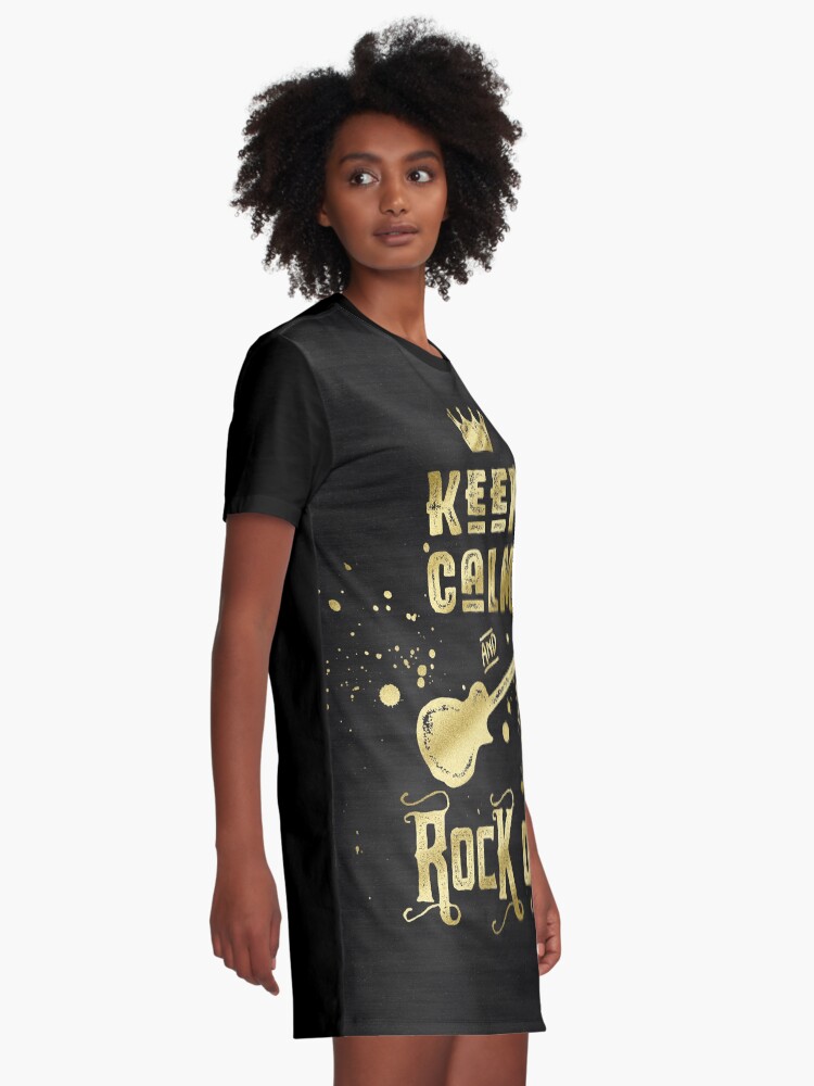 Alternate view of Keep Calm and Rock On Gold Electric Guitar Typography Graphic T-Shirt Dress