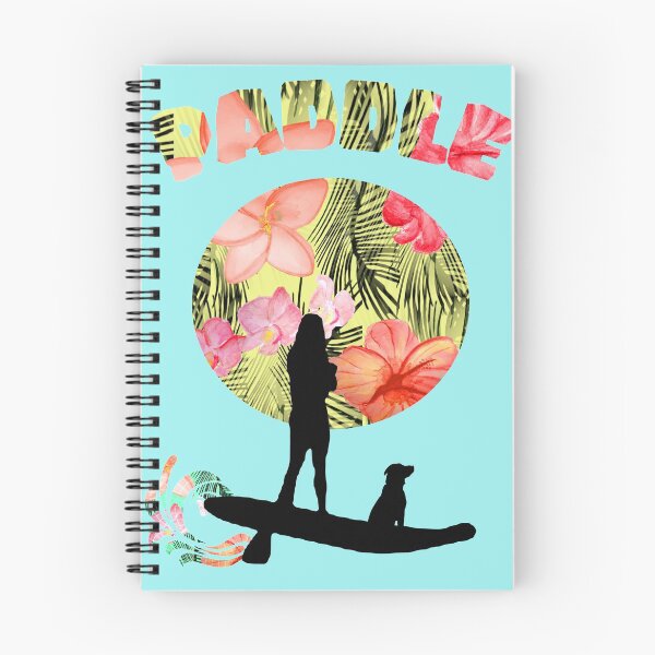 Item preview, girl paddle boarding with dog silhouette on skiair watercolor background designed and sold by skiair.