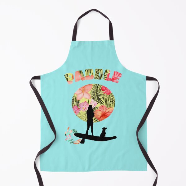 Item preview, girl paddle boarding with dog silhouette on skiair watercolor background designed and sold by skiair.