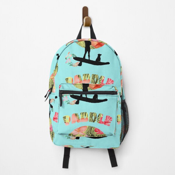 Item preview, girl paddle boarding with dog silhouette on skiair watercolor background designed and sold by skiair.