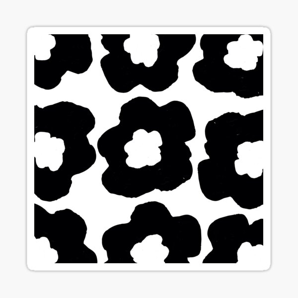Large Retro Flowers Black And White Sticker