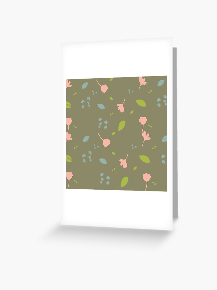 Thumbnail 1 of 2, Greeting Card, Easy flowers in militarily green designed and sold by Semapemodiba.