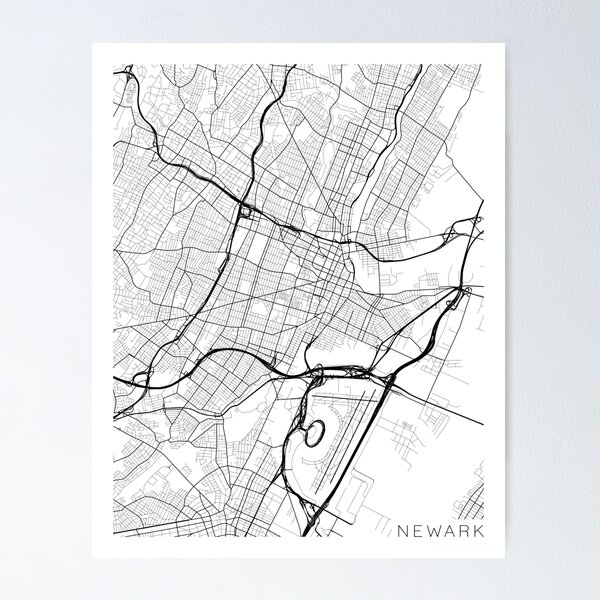 Item preview, Newark Map, USA - Black and White designed and sold by MainStreetMaps.