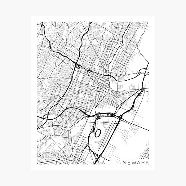 Item preview, Newark Map, USA - Black and White designed and sold by MainStreetMaps.