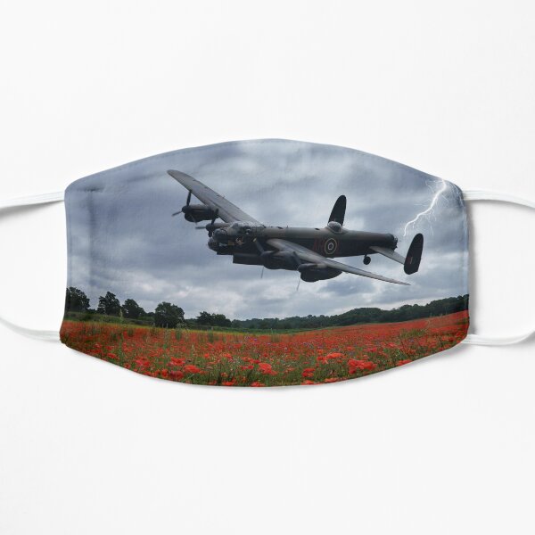 Lancaster Bomber Flying Over A Poppy Field With Lightning Flat Mask