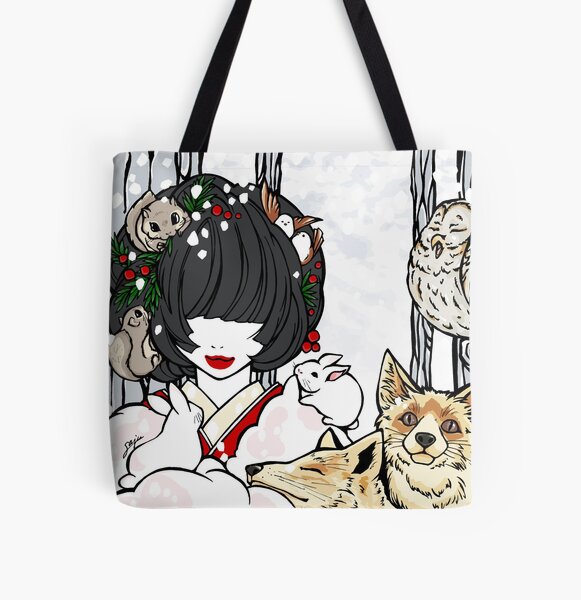 Winter Animals - asian beauty, Japanese winter, kimono girl All Over Print Tote Bag