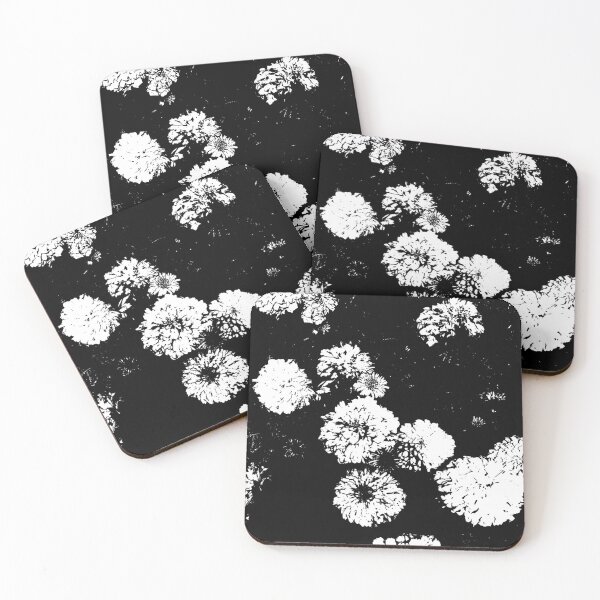 Item preview, Retro vibe marigold flowers in black and white designed and sold by Manoroma.