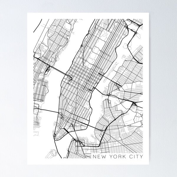 Item preview, New York City, Map - Black and White designed and sold by MainStreetMaps.